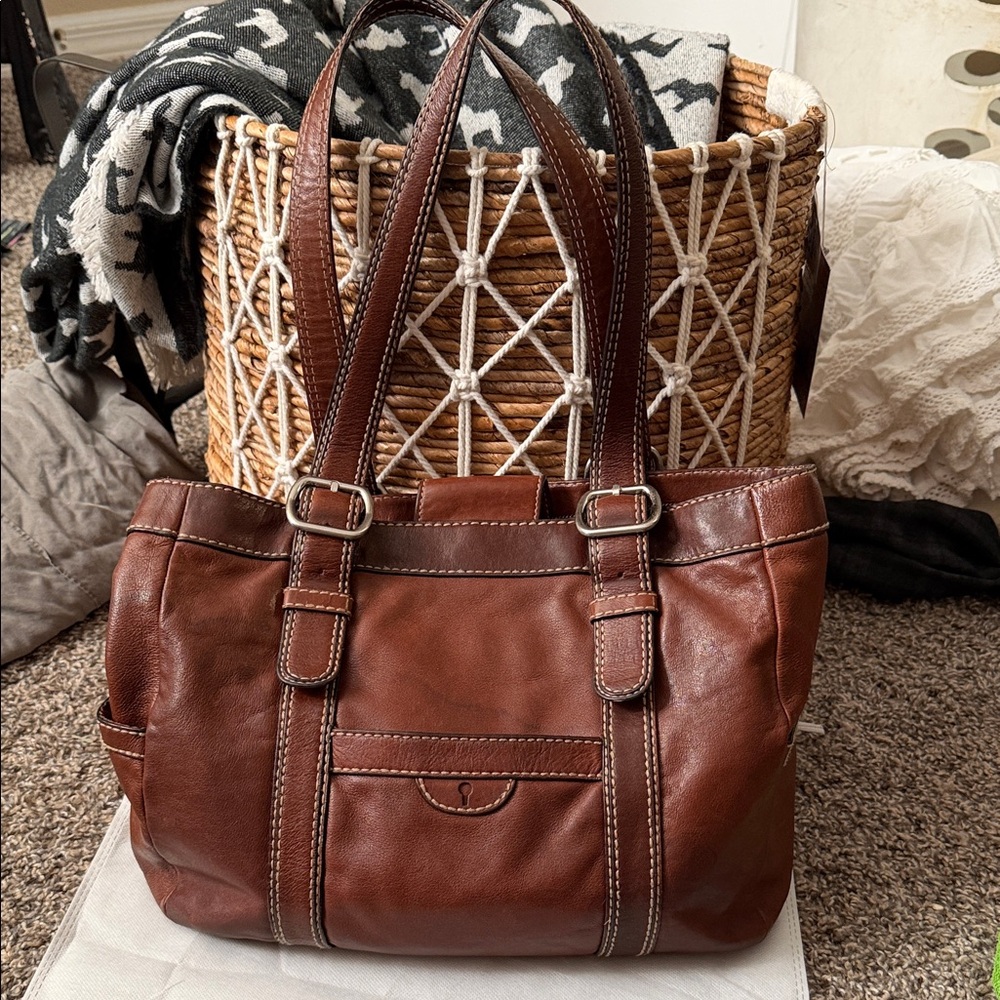 Fossil Rich Brown Leather Shoulder Bag